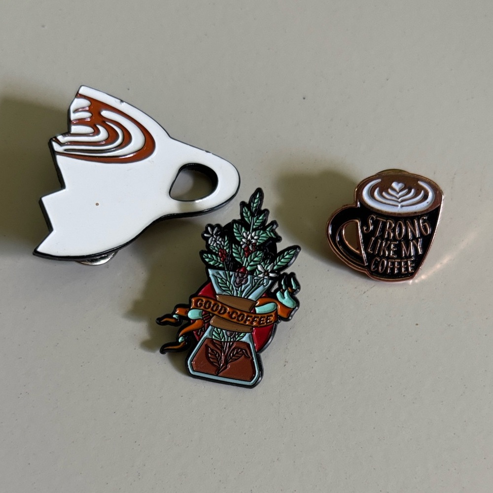 Coffee Themed Enamel Pin Set of Three